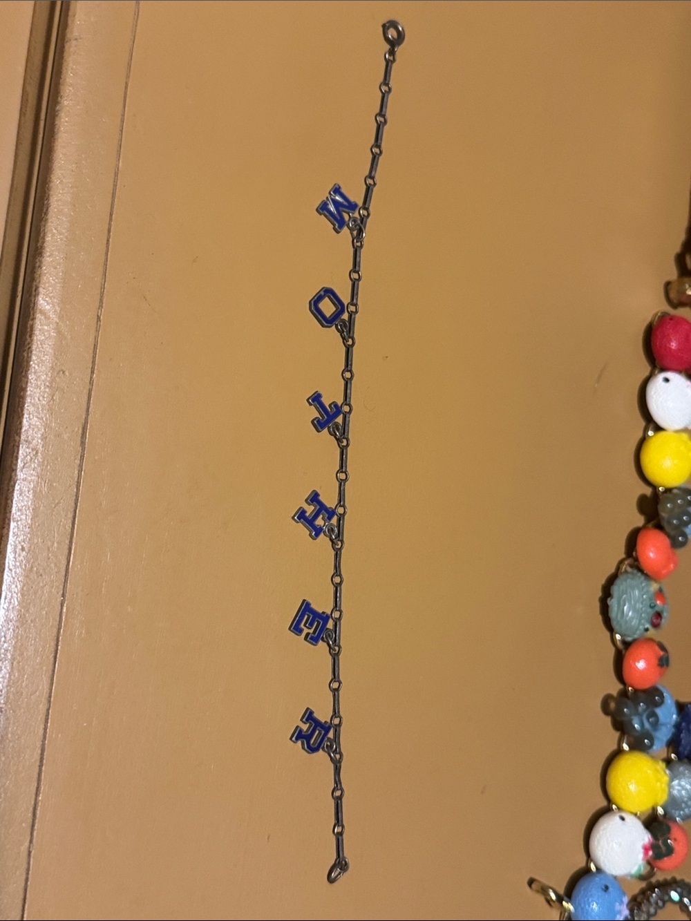 Vintage World War II Sweetheart Charm Bracelet with Blue Enameled Letters Mother